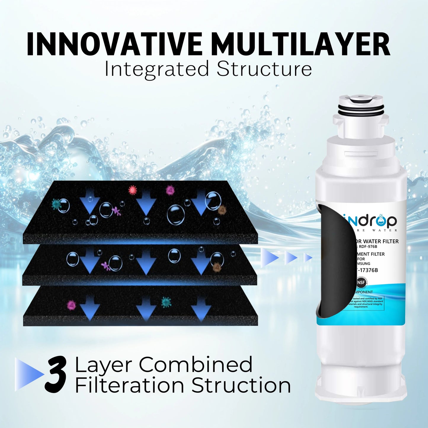 Activated carbon filtration media used inside the Raindrop RDF-976B water filter for advanced contaminant reduction.