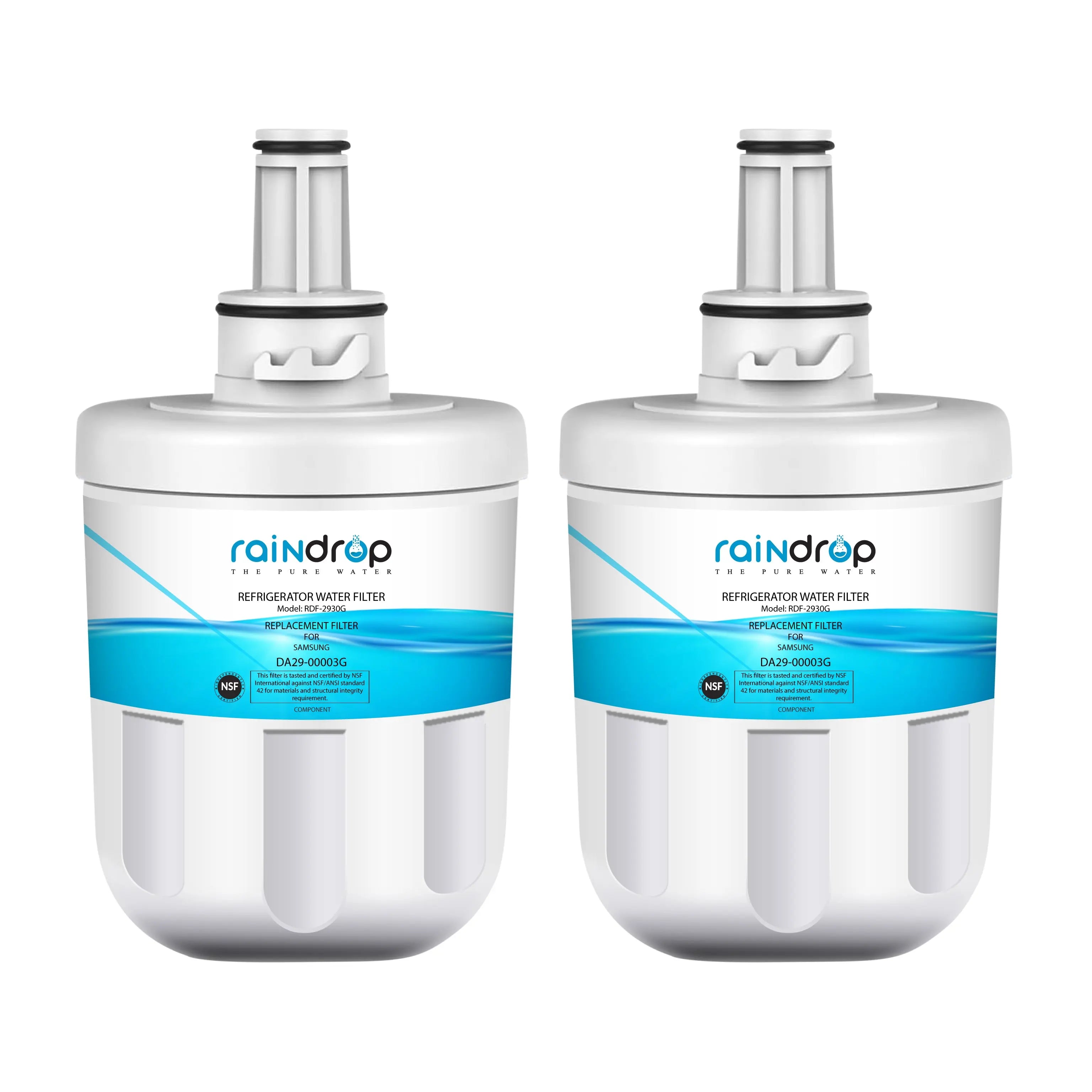 Raindrop RDF-2930G water filter with retail box, compatible replacement for Samsung DA29-00003G refrigerators.