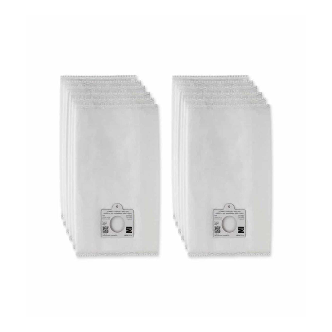 Kenmore 53291 Q/C HEPA Vacuum Bags being installed in a Kenmore canister vacuum, with the filter fitting clearly shown.