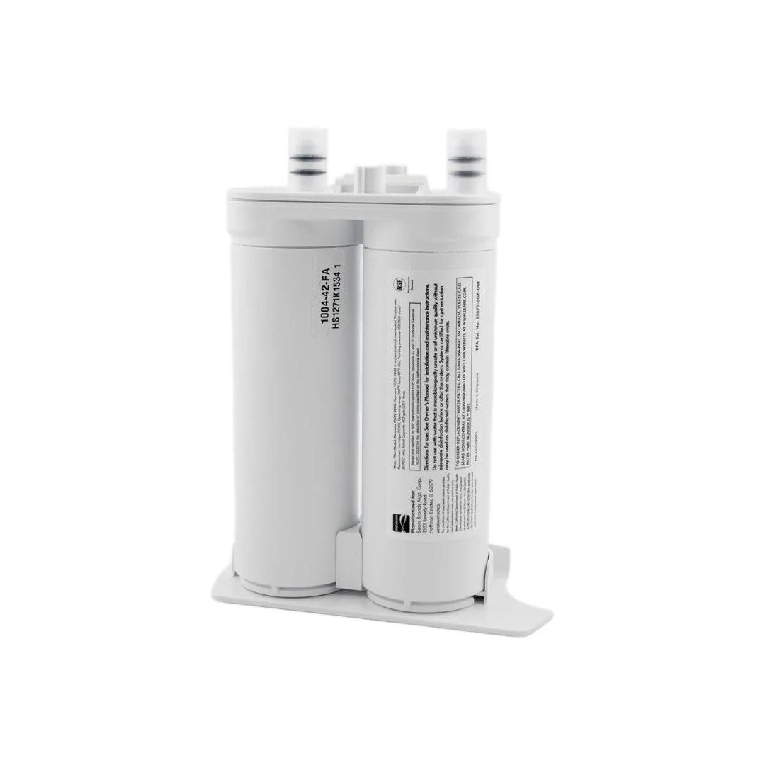 Kenmore 9911 dual cartridge refrigerator water filter showing NSF-certified label and durable build