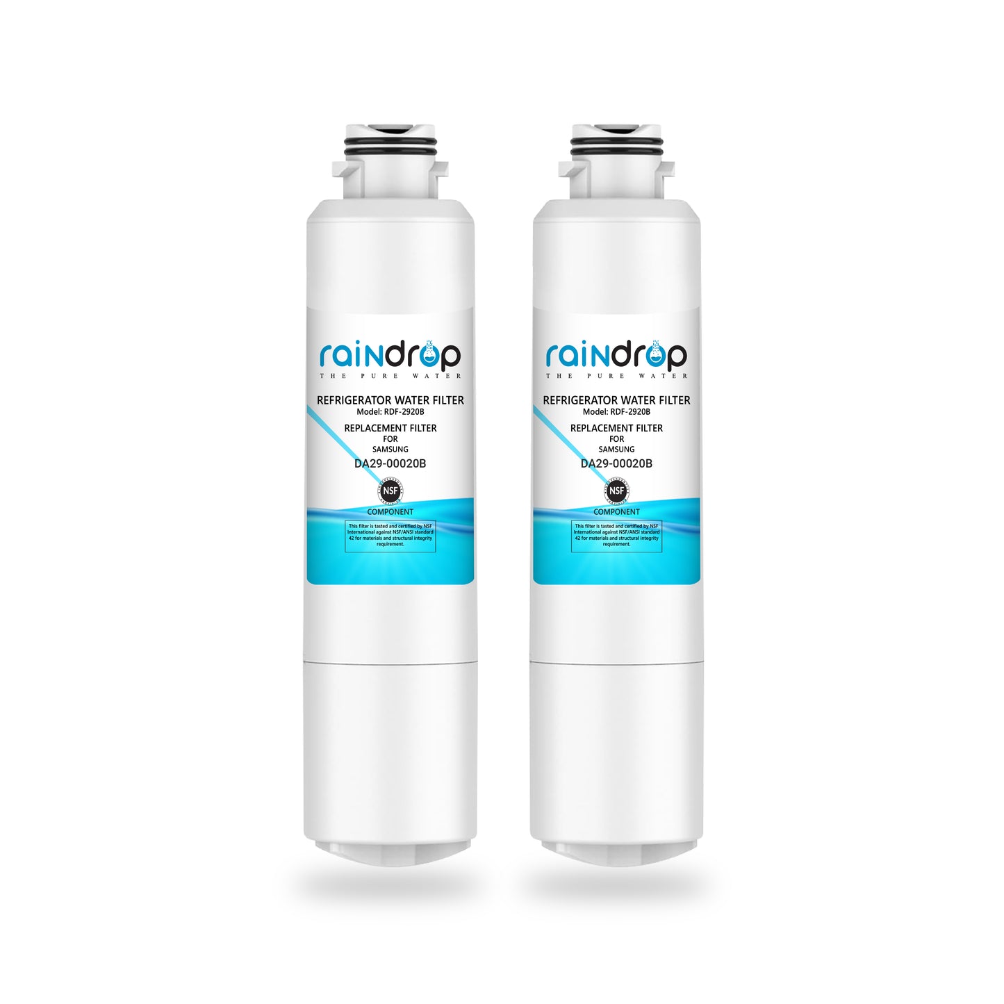 Raindrop RDF-2920B water filter multipack, designed for Samsung DA29-00020B refrigerator replacement.
