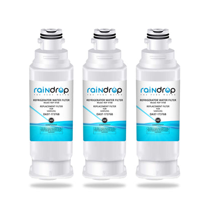 Cutaway diagram of Raindrop RDF-976B water filter showing activated carbon block and multi-layer filtration technology.