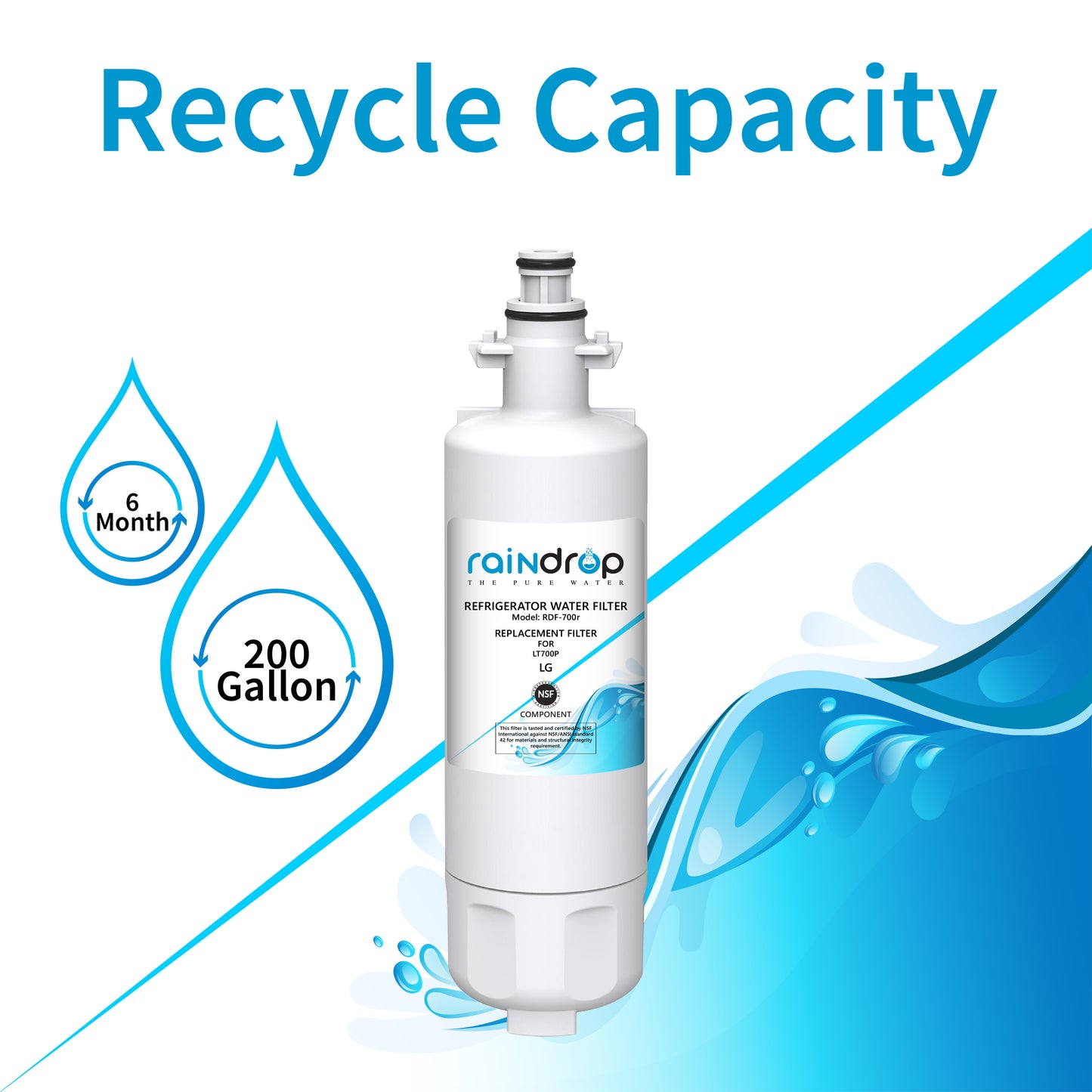 Raindrop Refrigerator Water Filter RDF-700R Compatible for LG LT700P