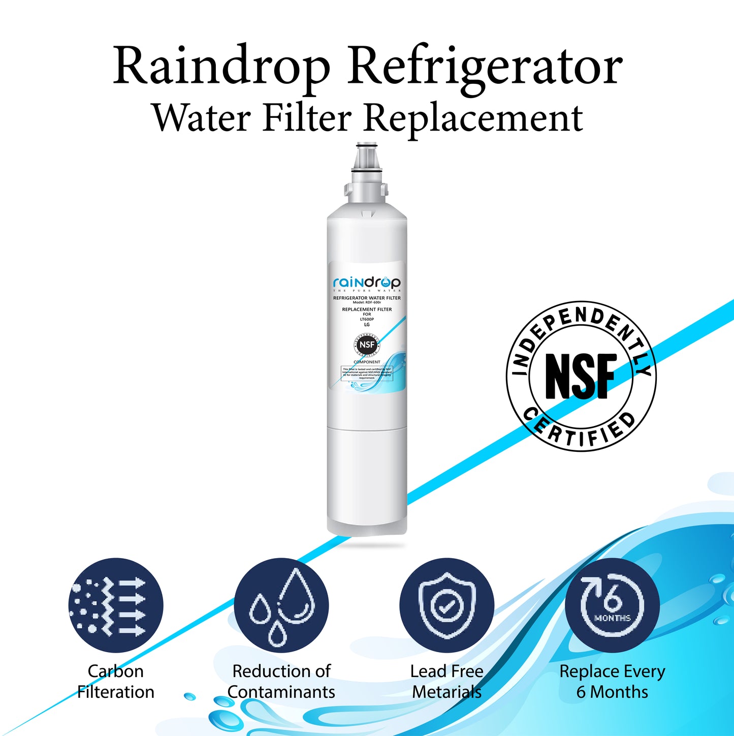 Raindrop Refrigerator Water Filter RDF-600R Compatible for LG LT600P