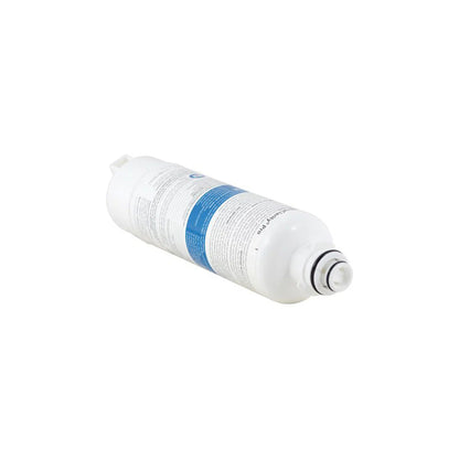 Side angle view of Bosch BORPLFTR55 UltraClarity Pro Refrigerator Water Filter highlighting the cartridge connector and compact design for easy installation.