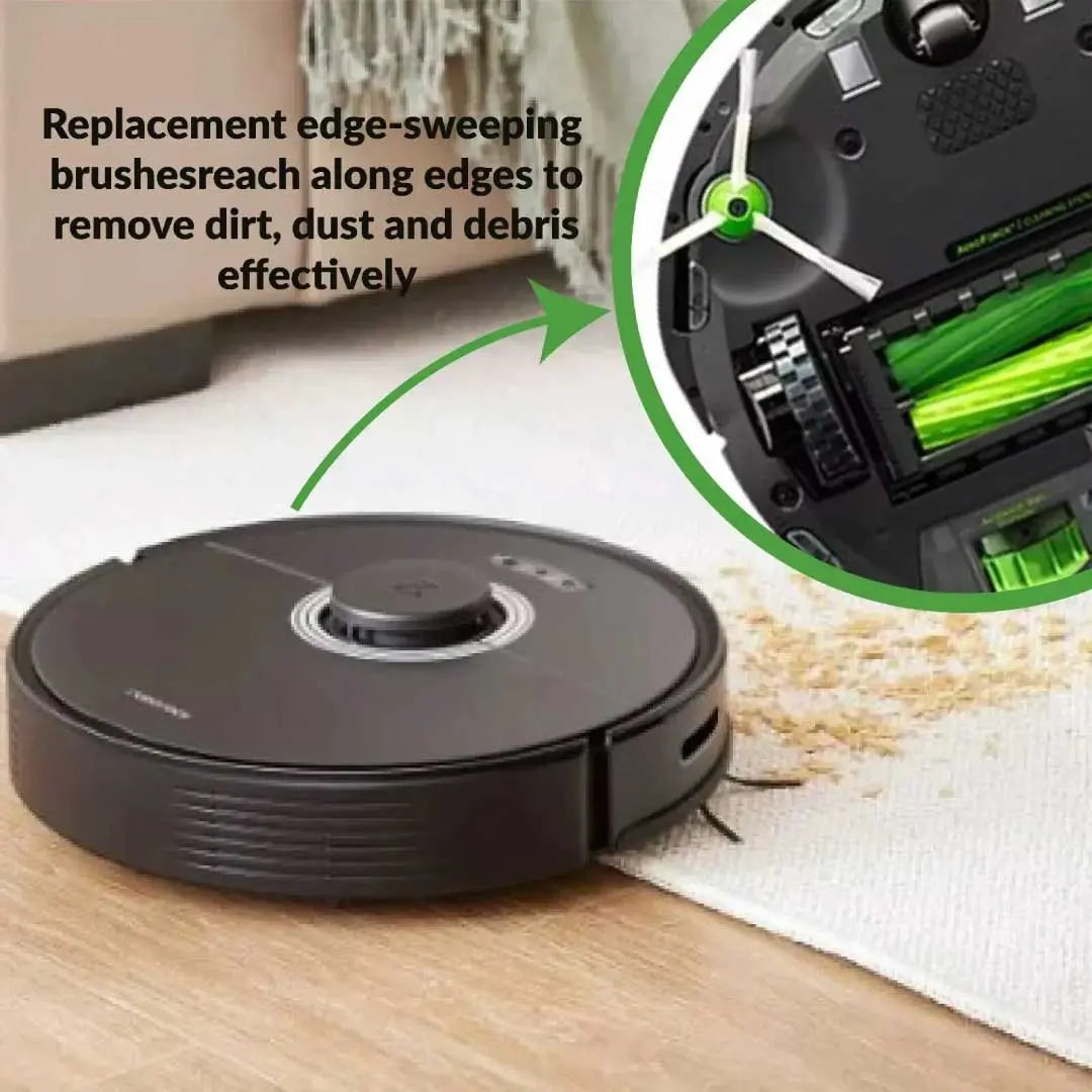Replacement edge-sweeping brushes for iRobot Roomba S Series, reaching along edges to remove dirt, dust, and debris effectively