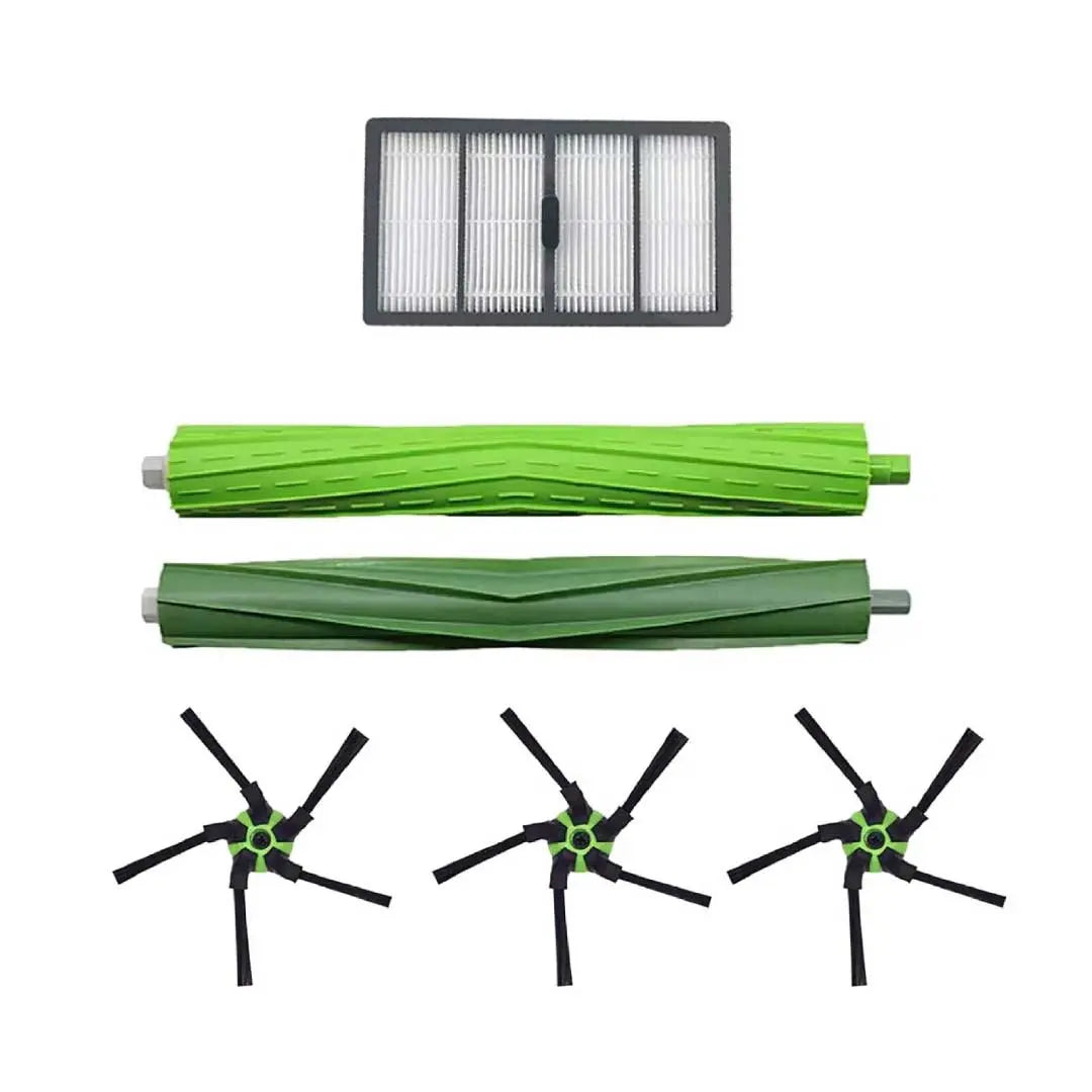 iRobot Roomba S Series replacement parts including filter, green rollers, and side brushes for efficient cleaning