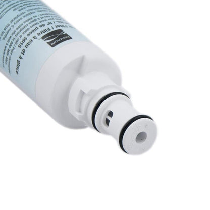 Close-up view of Kenmore 46-9915 Refrigerator Water Filter connector showing double O-rings and twist-lock fitting design.