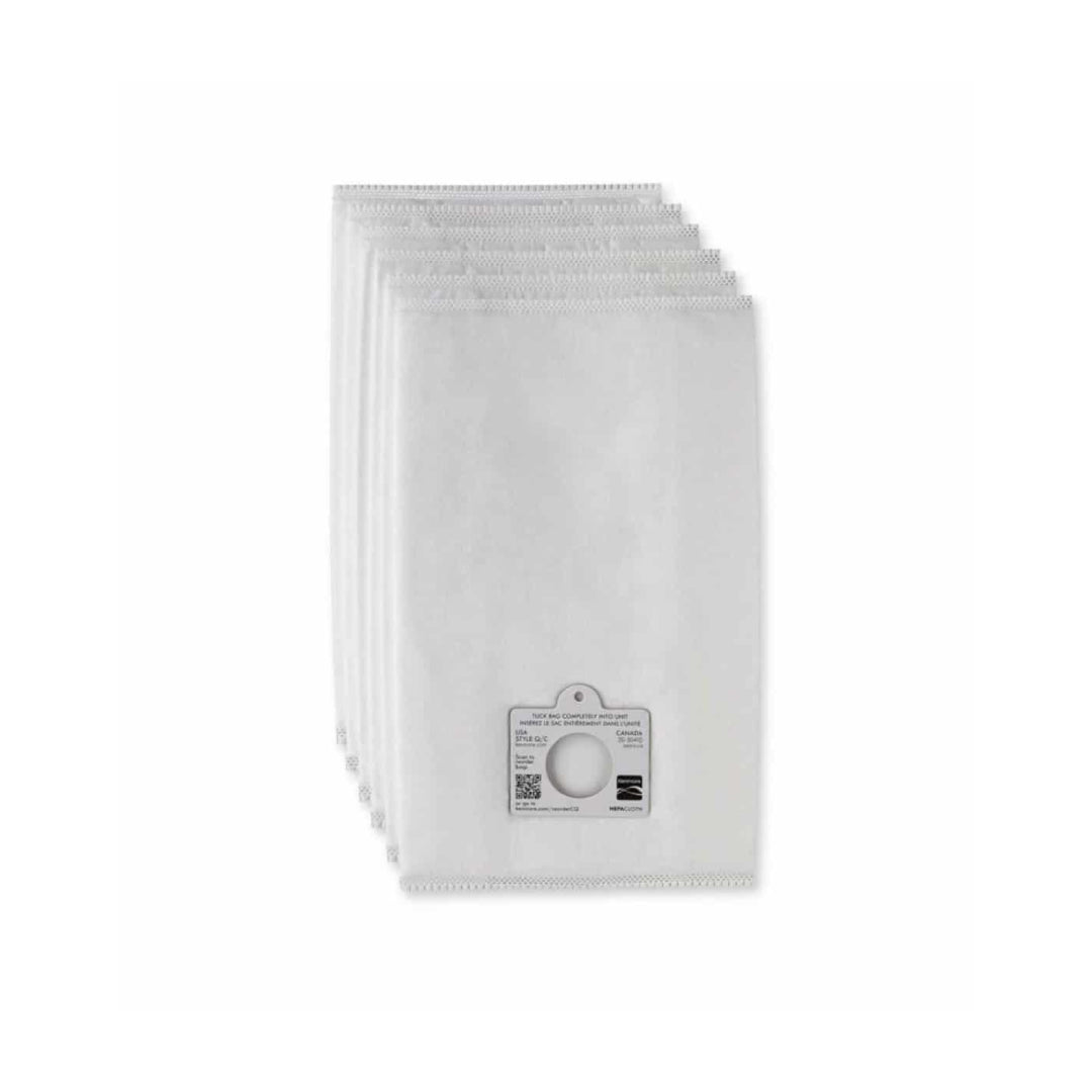 Close-up view of Kenmore 53291 Q/C HEPA Vacuum Bags showing the detailed design and paper bag closure with a white background.