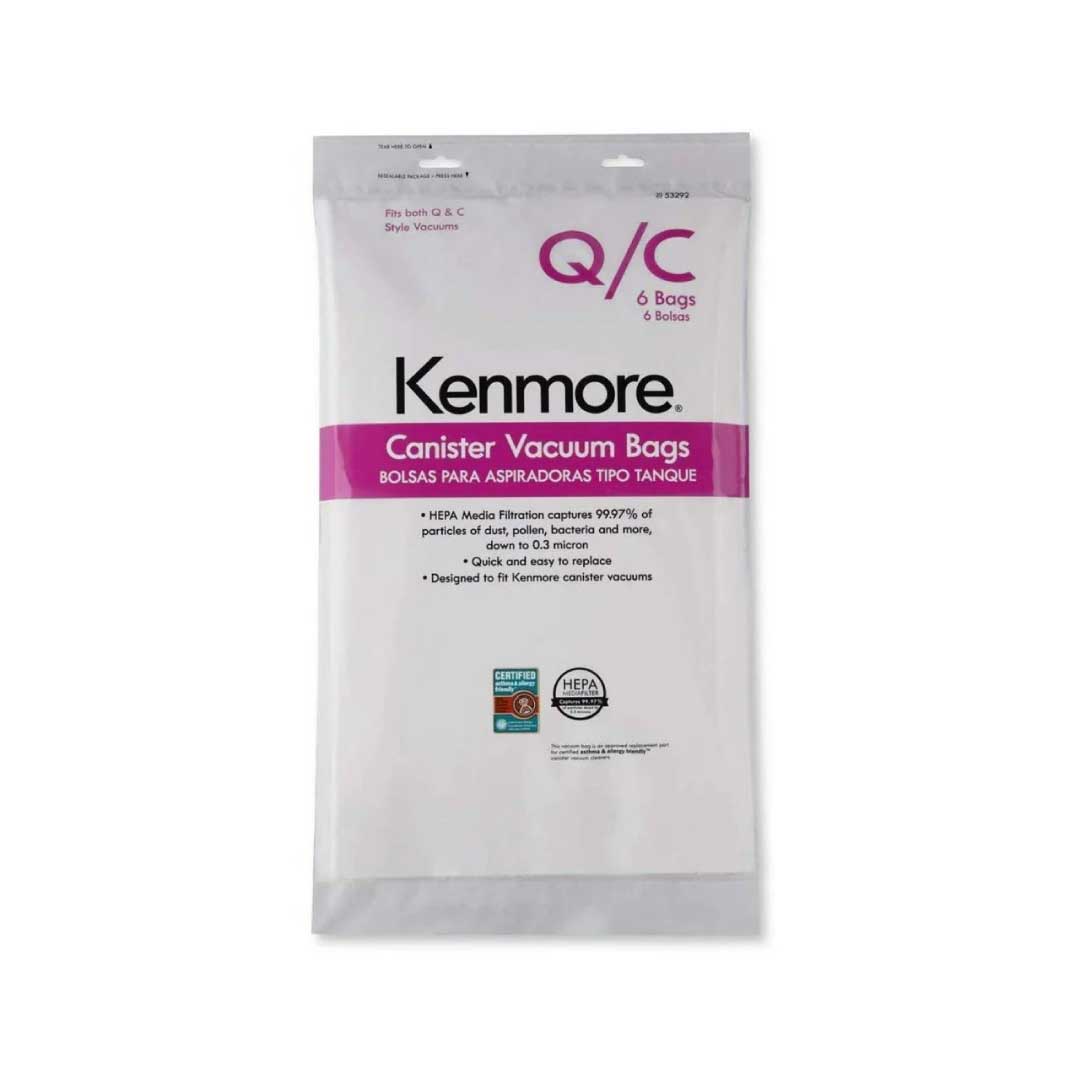 Kenmore 53291 Q/C HEPA Vacuum Bags in packaging, showing the front of the box with a clear view