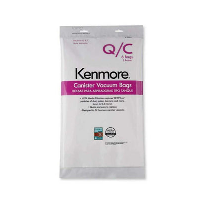 Kenmore 53291 Q/C HEPA Vacuum Bags in packaging, showing the front of the box with a clear view