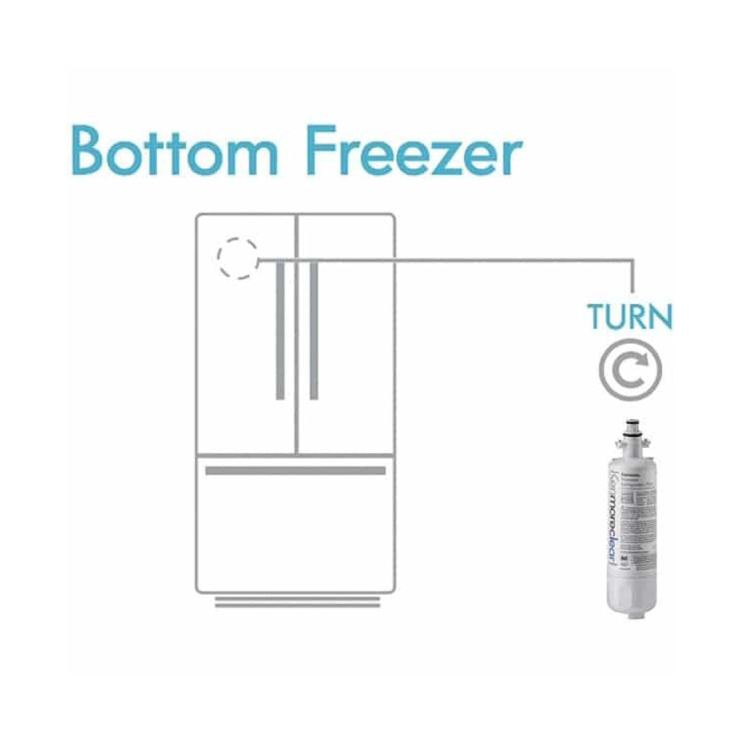 Kenmore 9690 Refrigerator Water Filter installation diagram showing twist-fit connection in bottom freezer refrigerator.