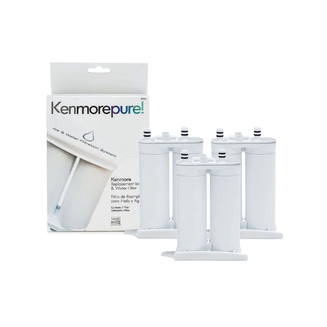 3 pack Kenmore 9911 replacement refrigerator water filters with KenmorePure packaging for clean water