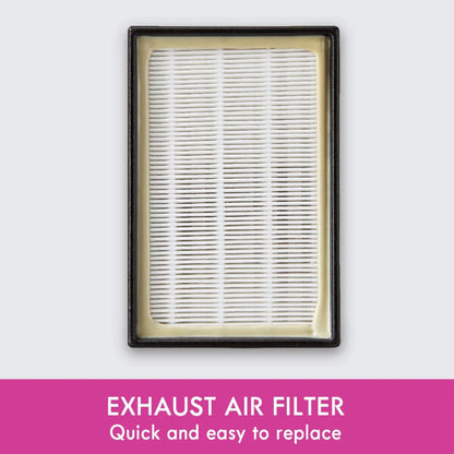 Close-up view of Kenmore EF-1 HEPA filter showing fine pleated design inside black plastic frame labeled “Exhaust Air Filter.