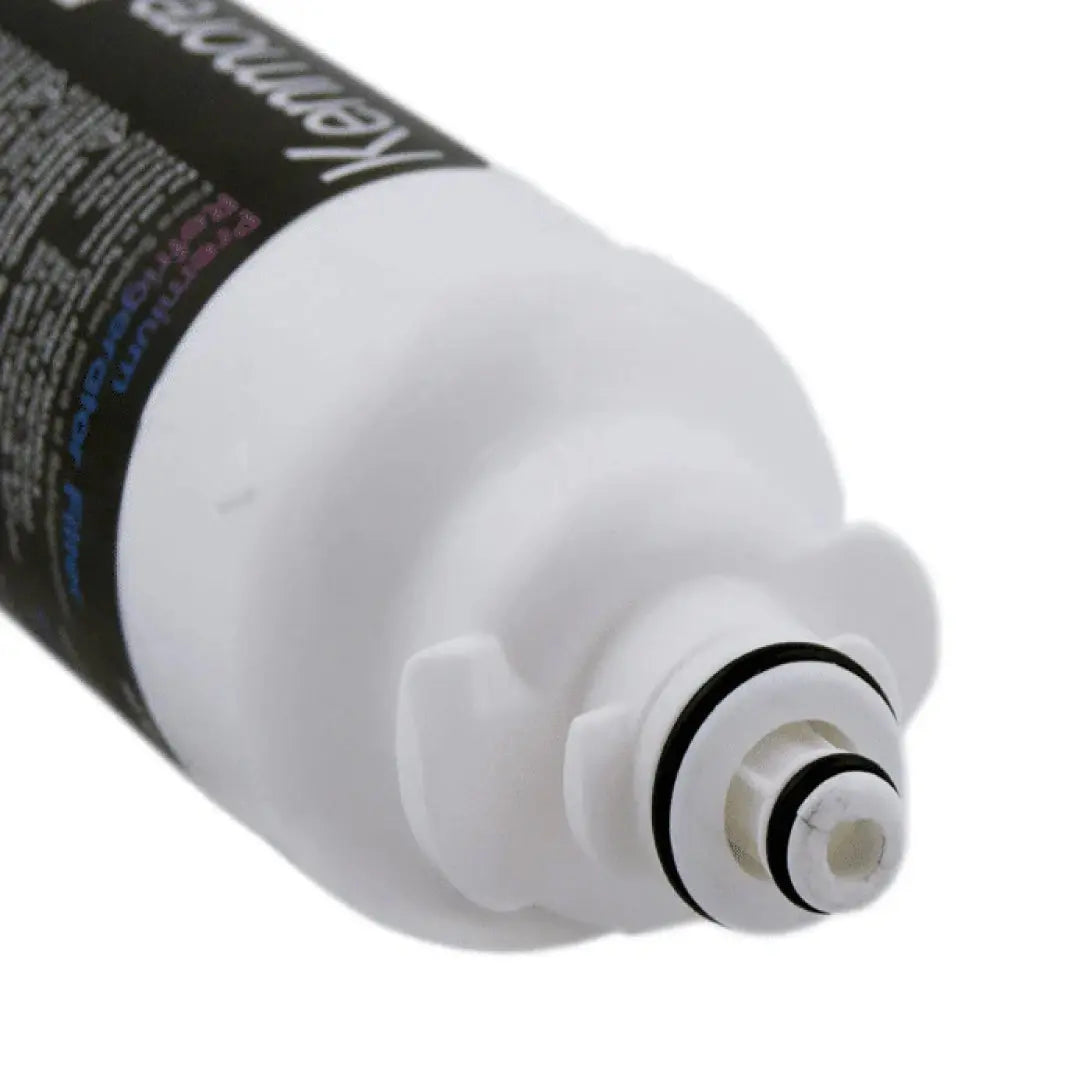 Close-up view of Kenmore Elite 46-9490 Refrigerator Water Filter connector showing double O-ring and locking tabs.